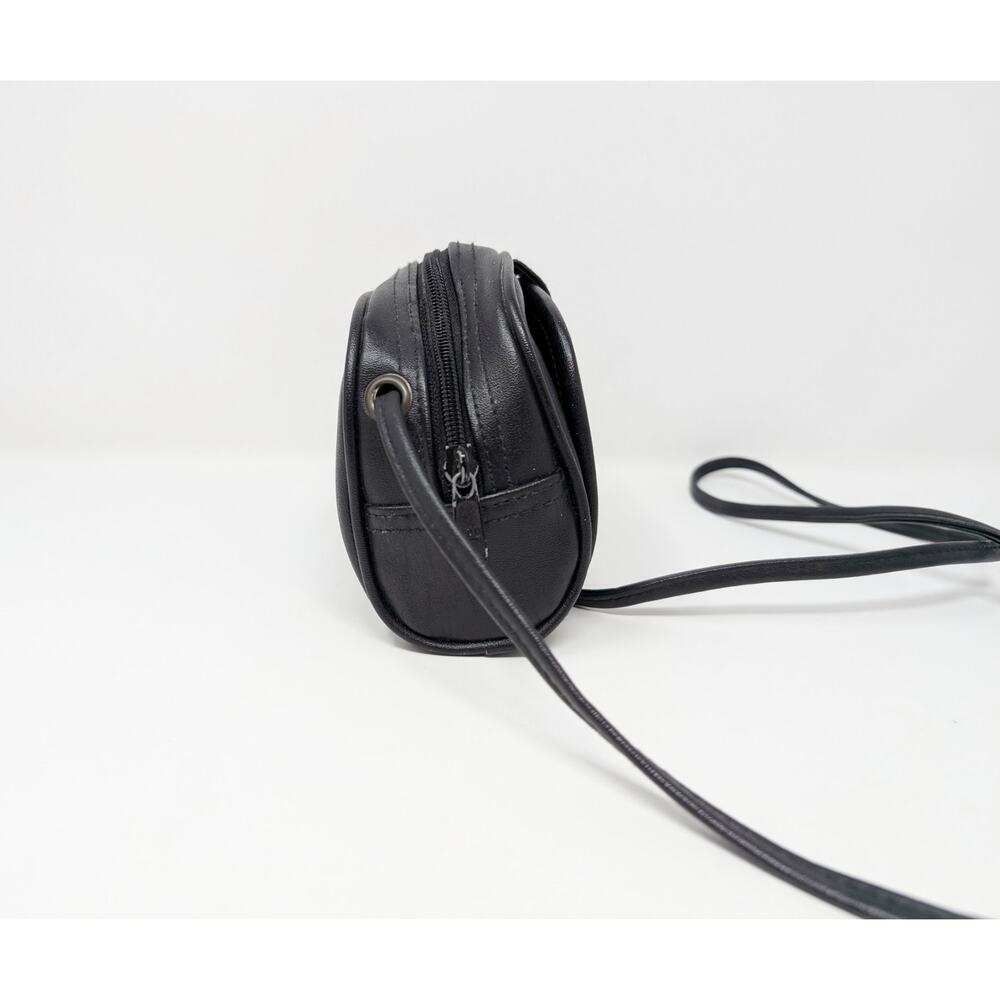 Vintage 90s Mini Purse Black Crossbody Floral Tooled Faux Leather - Picture 4 of 10